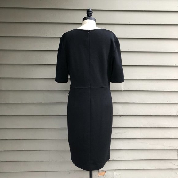 ST. JOHN Caviar Milano Knit Front Slit Split Neck Midi Length Black Sheath Dress - Picture 9 of 16